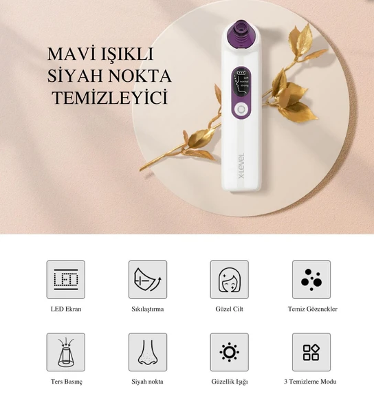 Profesyonel Mavi Işıklı Siyah Nokta ve Akne Temizleyici  4 Başlık, 3 Emiş Modu, LCD Ekranlı - 2