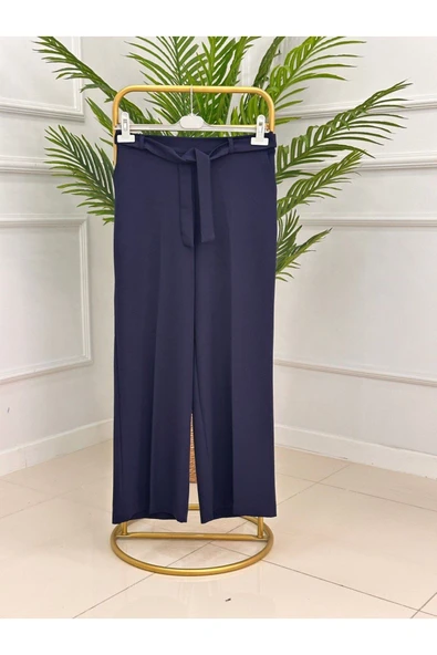 Double Kumaş Pantolon, Bol Paça, Beli Lastikli - 3