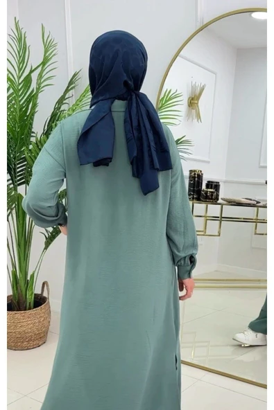 2'li Kadın Pantolon Tunik Takımı, Polo Yaka Düğmeli Elbise - 6