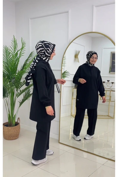 Kadın 2'li Tunik Pantolon Takım, Kapüşonlu Sweat Tunik,Pantolon Set - 4
