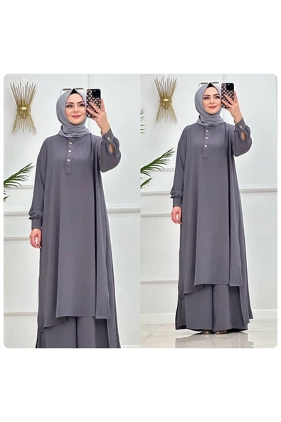 Tesettür Tunik & Pantolon Takımı, Şalaş Bol Kalıp, Ekstra Bol Paça Pantolon Takımı - Resim 5