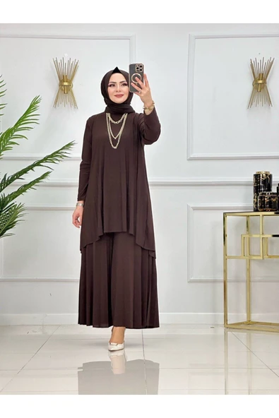 Kadın Tesettür 2'Li Takım Asimetrik Tunik & Pantolon Takımı - 11