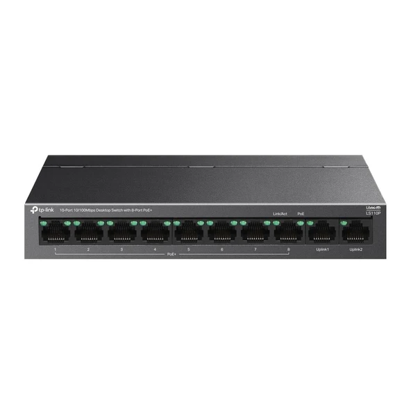 Tp-Link LS110P 8 Port 10-100 Mbps Poe+ 2 Port 10-100 Uplink Switch Metal Kasa ürün görseli 1