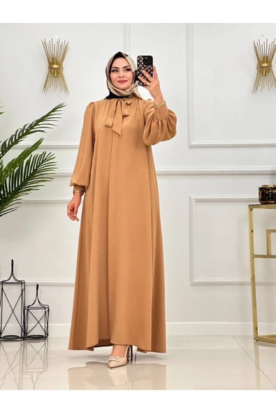 Kadın Kap Ferace & Elbise Tesettür  Krep Kumaş Çıkarılabilir Fular, Kuşak olabilir - 6