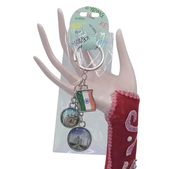 Hindistan Üçlü Epoksi Metal Çift Taraflı Damla Anahtarlık India - Resim 2