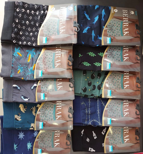 BERRAK 4480 ERKEK PENYE DESENLİ LİKRALI BOXER 10 ADET - Resim 2