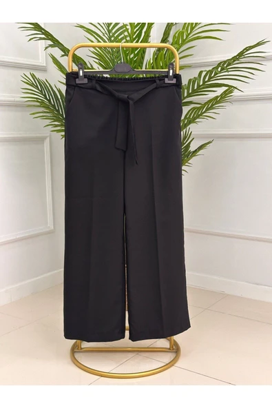 Double Kumaş Pantolon, Bol Paça, Beli Lastikli - 4