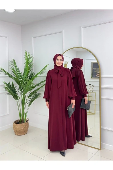 Kadın Kap Ferace & Elbise Tesettür  Krep Kumaş Çıkarılabilir Fular, Kuşak olabilir - 8