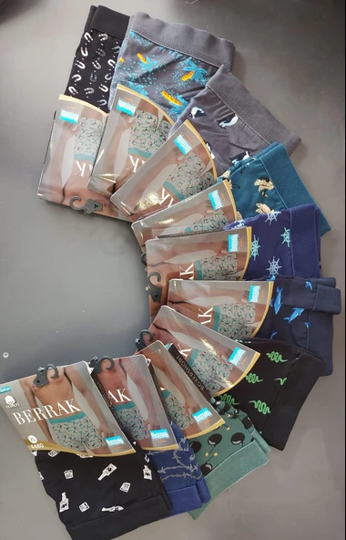 BERRAK 4480 ERKEK PENYE DESENLİ LİKRALI BOXER 10 ADET - Resim 3