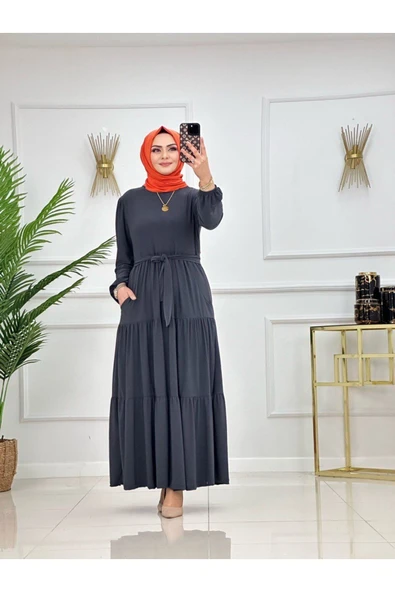 Kadın Tesettür Elbise Sandy Kumaş - Resim 8