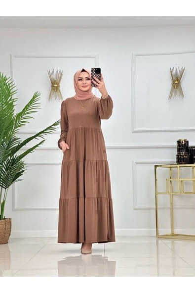 Kadın Tesettür Elbise Sandy Kumaş - Resim 5