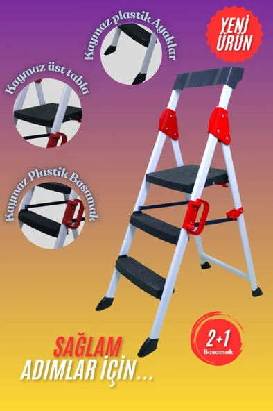 2+1 EXTREME MERDİVEN 3 BASAMAKLI  BEYAZ-KIRMIZI