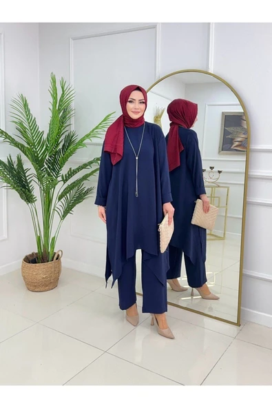 Kadın Tesettür 2'Li Takım Asimetrik Kesim Tunik & Pantolon Takımı - 1