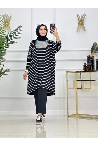 Kadın Tesettür Çizgili Tunik - 5
