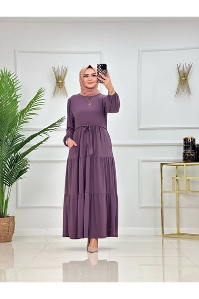 Kadın Tesettür Elbise Sandy Kumaş - Resim 6