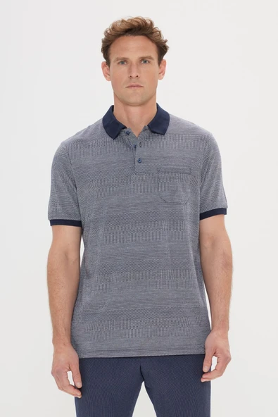 Altınyıldız Classics Erkek Lacivert Comfort Fit Rahat Kesim Polo Yaka Jakarlı Tişört ürün görseli 1