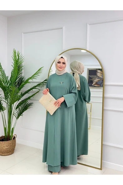Kadın Tesettür 2'Li Takım Ferace Formunda Tunik & Pantolon - 6