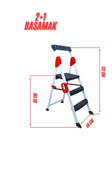 2+1 EXTREME MERDİVEN 3 BASAMAKLI BEYAZ-KIRMIZI - 2
