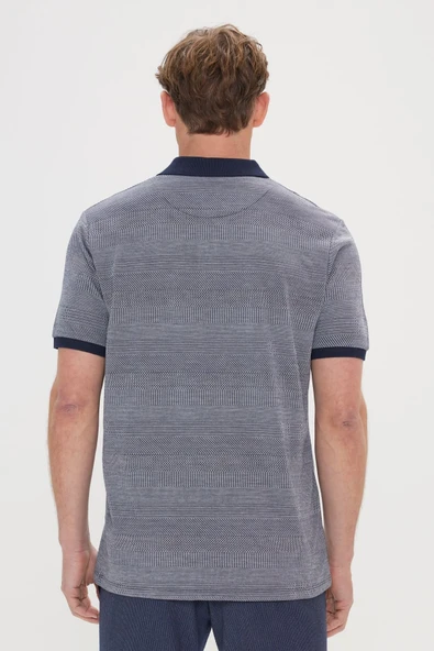 Altınyıldız Classics Erkek Lacivert Comfort Fit Rahat Kesim Polo Yaka Jakarlı Tişört - Resim 4