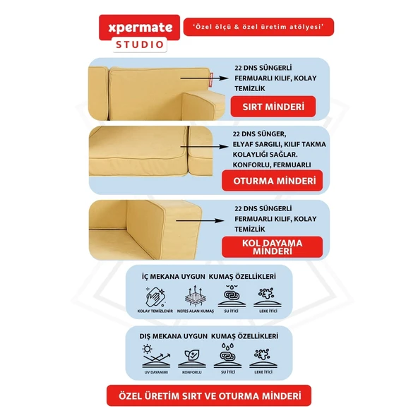 Özel Ölçü Palet Minderi Bahçe İç Ve Dış Mekan Minder Koltuk Minder 40x150 45x155 50x160 - 3