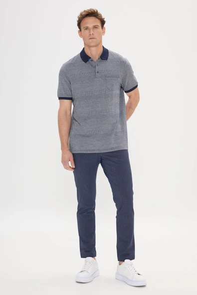 Altınyıldız Classics Erkek Lacivert Comfort Fit Rahat Kesim Polo Yaka Jakarlı Tişört - Resim 2