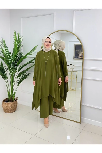 Kadın Tesettür 2'Li Takım Asimetrik Kesim Tunik & Pantolon Takımı - 5