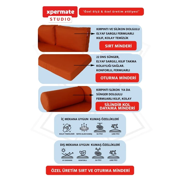 Özel Ölçü Palet Minderi Bahçe İç Ve Dış Mekan Minder Koltuk Minder 40x150 45x155 50x160 - Resim 3