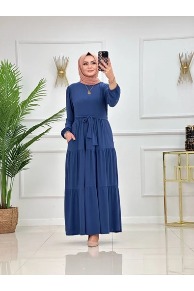 Kadın Tesettür Elbise Sandy Kumaş - Resim 3