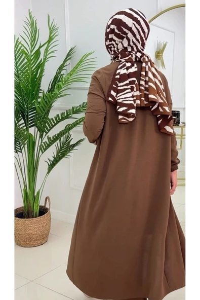 Kadın Tesettür 3'Lü Takım, İçlik Tunik & Pantolon & Abaya - 5