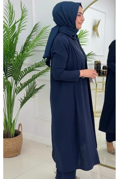 Kadın Tesettür 3'Lü Takım, İçlik Tunik & Pantolon & Abaya - 11