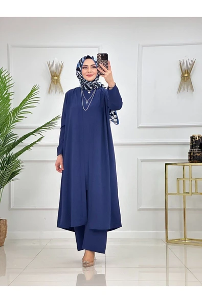 Kadın Tesettür 3'Lü Takım, İçlik Tunik & Pantolon & Abaya - 9