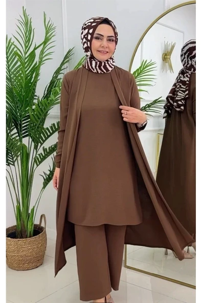 Kadın Tesettür 3'Lü Takım, İçlik Tunik & Pantolon & Abaya - 3