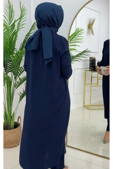 Kadın Tesettür 3'Lü Takım, İçlik Tunik & Pantolon & Abaya - 12
