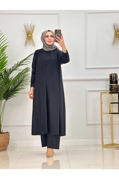 Kadın Tesettür 3'Lü Takım, İçlik Tunik & Pantolon & Abaya - 6