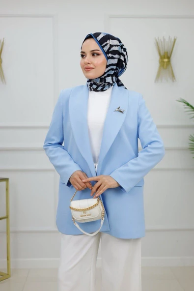 Kadın Ceket Astarlı Duble Kumaş Broş Detaylı Ceket - 10