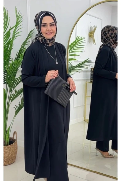 Kadın Tesettür 3'Lü Takım, İçlik Tunik & Pantolon & Abaya - 8