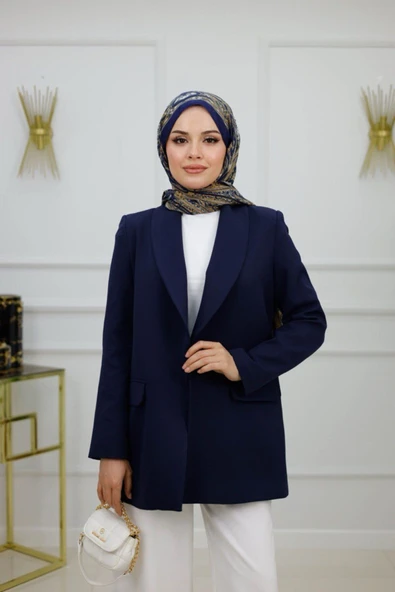 Kadın Ceket Astarlı Duble Kumaş Broş Detaylı Ceket - 1
