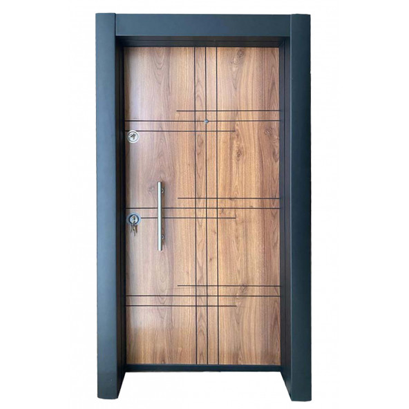 Tezwood 11532 Statik Boyalı Ahşap Desenli Düz Model Çelik Kapı, Daire Kapısı, Villa Kapısı - 1