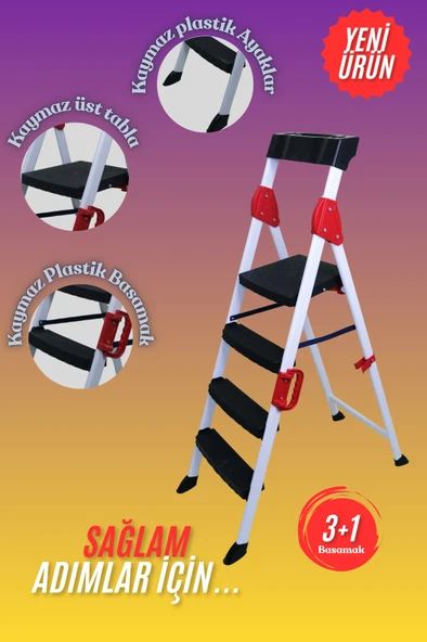3+1 EXTREME MERDİVEN 4 BASAMAKLI BEYAZ-KIRMIZI