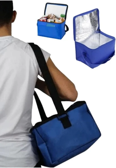 Termos Çanta  22L Sıcak Soğuk Tutucu Isı Yalıtımlı Omuz Askılı Kamp Piknik Plaj Araç Çantası BPA Free Mavi 36x30x20 cm - 2