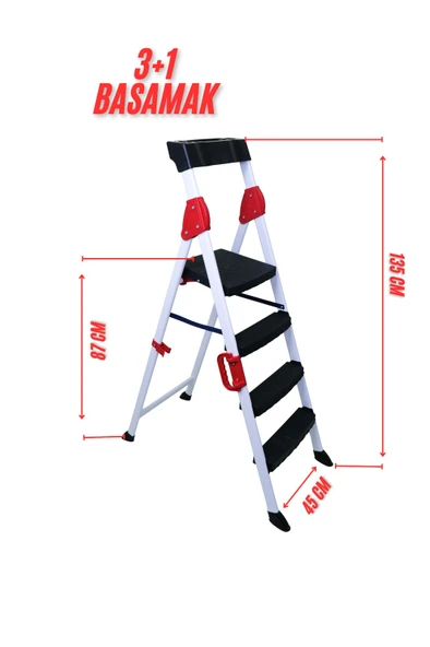 3+1 EXTREME MERDİVEN 4 BASAMAKLI BEYAZ-KIRMIZI - 2