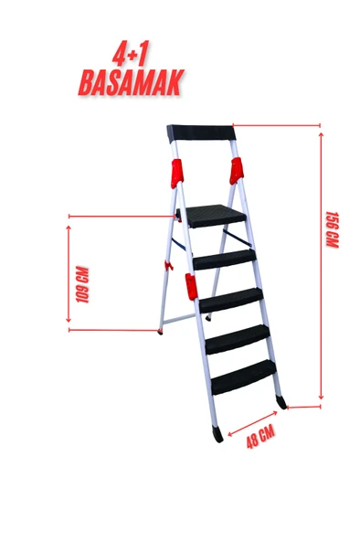 4+1 EXTREME MERDİVEN 5 BASAMAKLI BEYAZ-KIRMIZI - 2