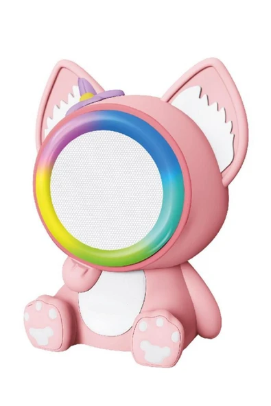 04 Pembe RGB Sevimli Figürlü Mikrofonlu Karaoke Bluetooth Hoparlör - 2