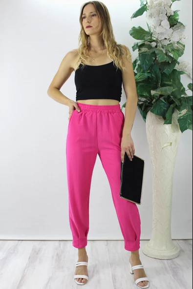 Krinkıl Paça Pensli Pantolon Fuşya - 130.265 ürün görseli