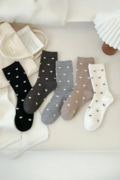 Hitit Socks Kadın 5 Çift Premium Kalite Kalpli Tenis Çorap Çok Renkli - 6