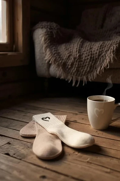 Hitit Socks Kadın 5 Çift Premium Yüksek Pamuklu Yeni Kalp Desenli Casual Çorap Çok Renkli - 3