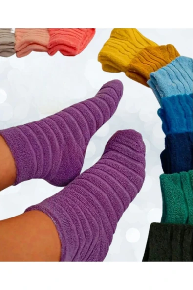 Hitit Socks Kadın 4 Çift Premium Kışlık Ters Havlu Termal Patik Çok Renkli - 2