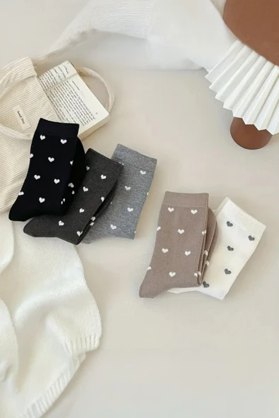 Hitit Socks Kadın 5 Çift Premium Kalite Kalpli Tenis Çorap Çok Renkli - 2