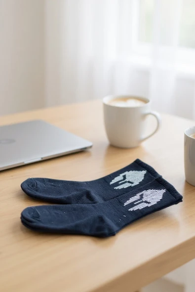 Hitit Socks Erkek 4 Çift Premium Kalite Miğfer Desenli Kolej Çorap Siyah - 5