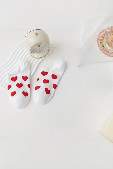 Hitit Socks Kadın 5 Çift Premium Kalite Mini Kalp Desenli Görünmez Çorap - 4